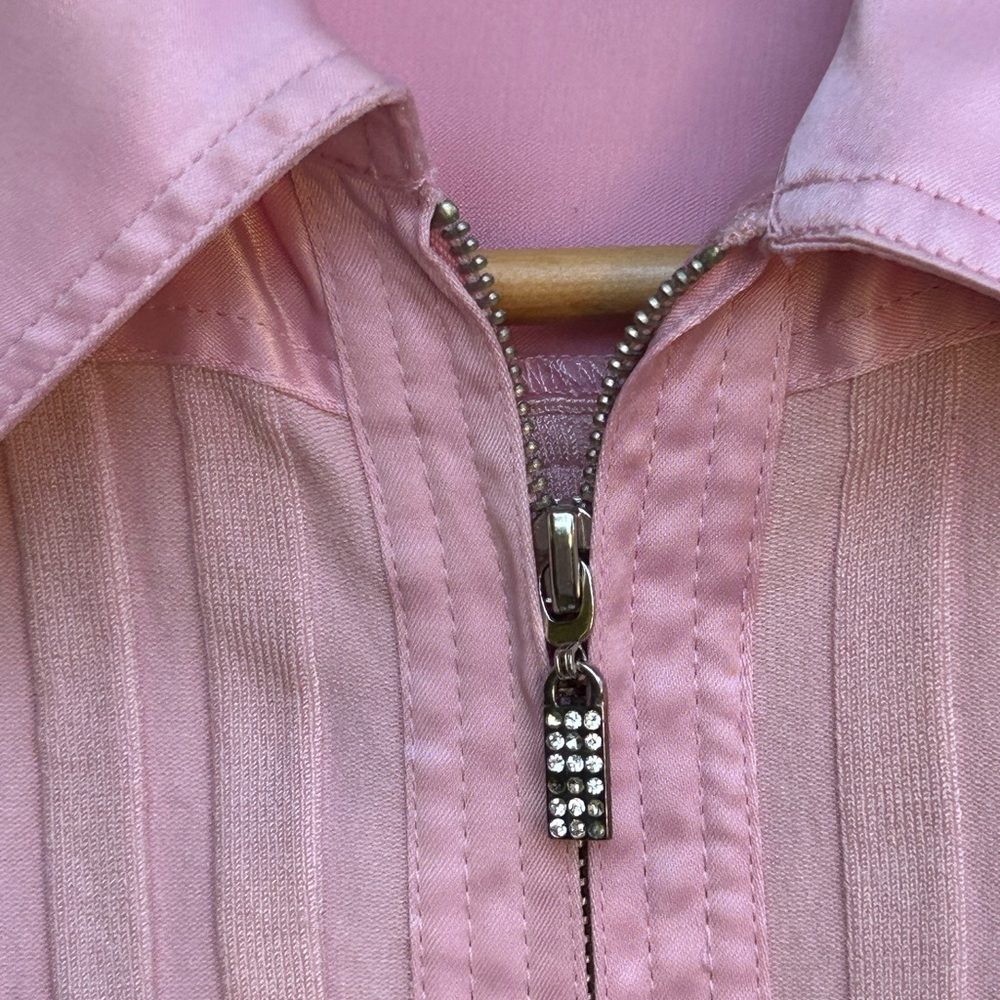 Cache Long Sleeve Silk Pink Ribbed Double Zip Shirt - Picture 11 of 12